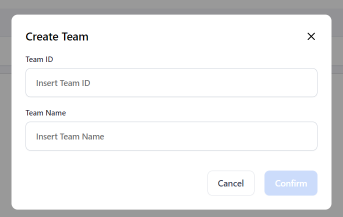 Create team dialog box