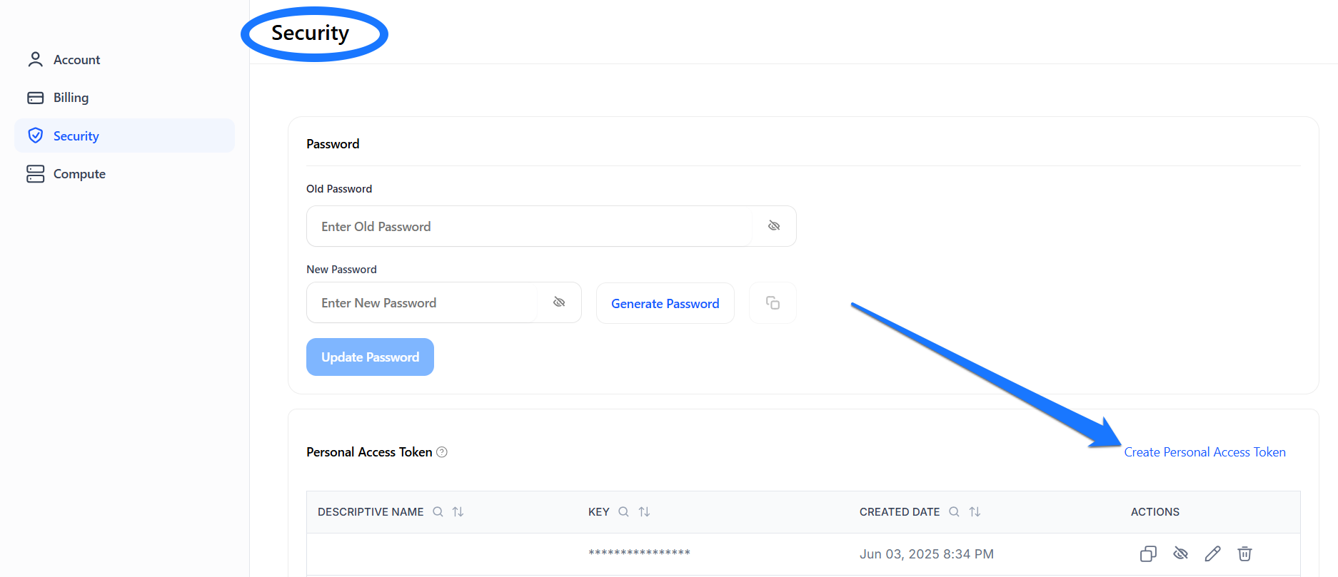 Account security settings