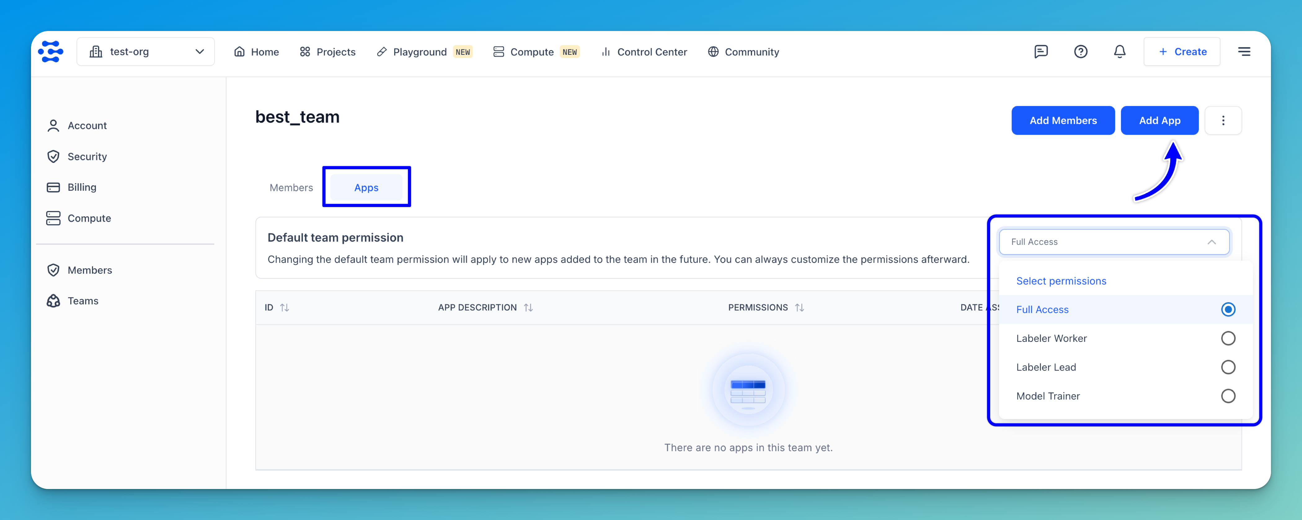 add app  to team