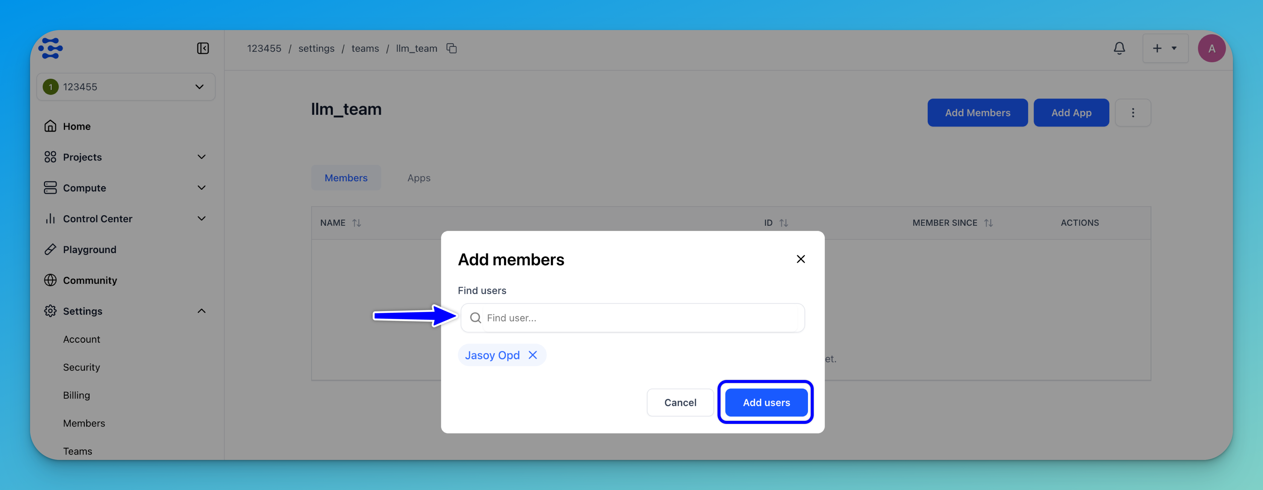 Add members to your team