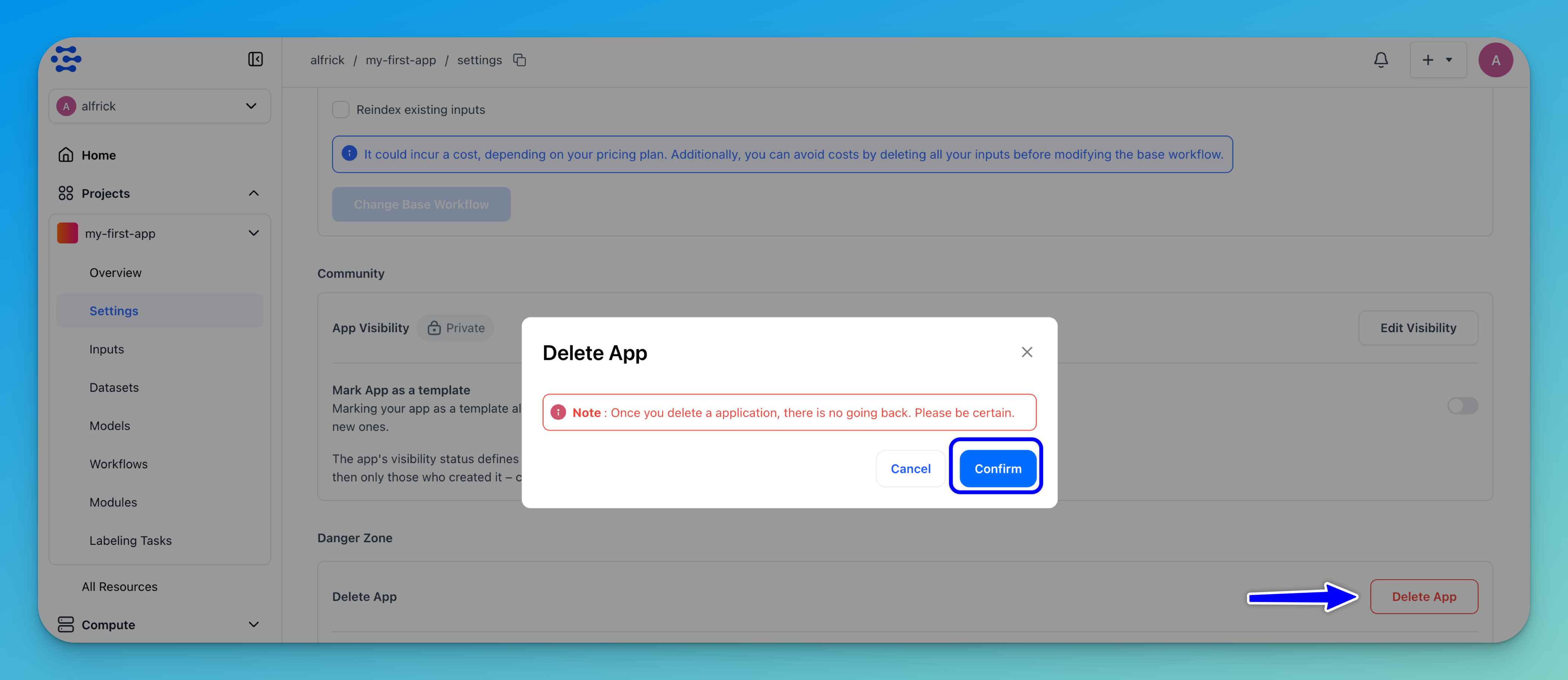 delete app