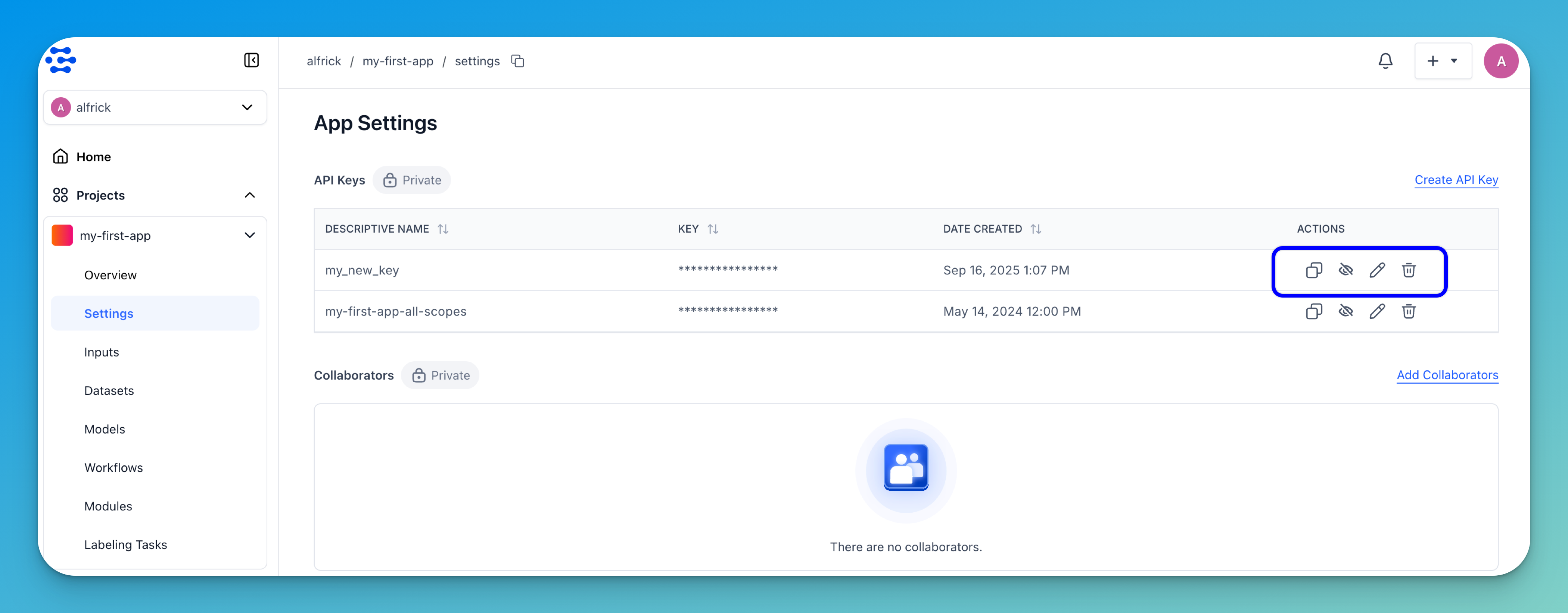copy an api key