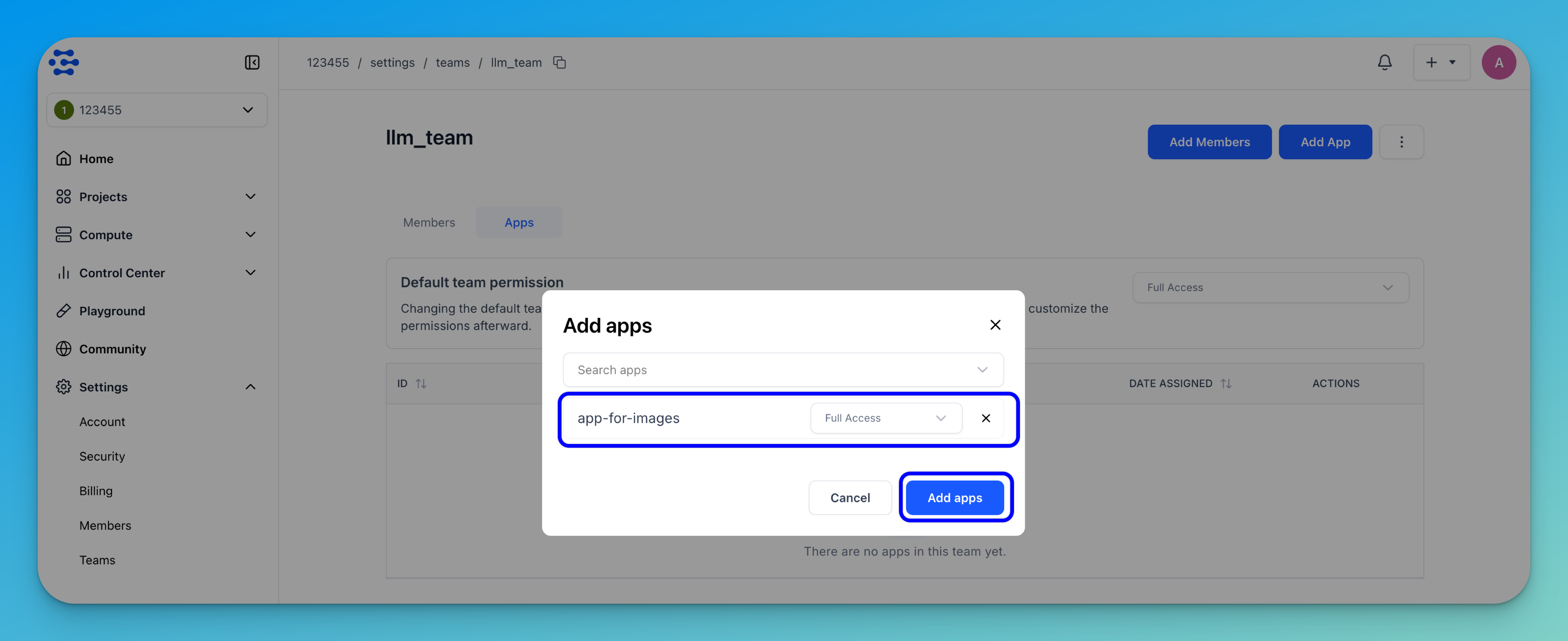 Add apps to your team
