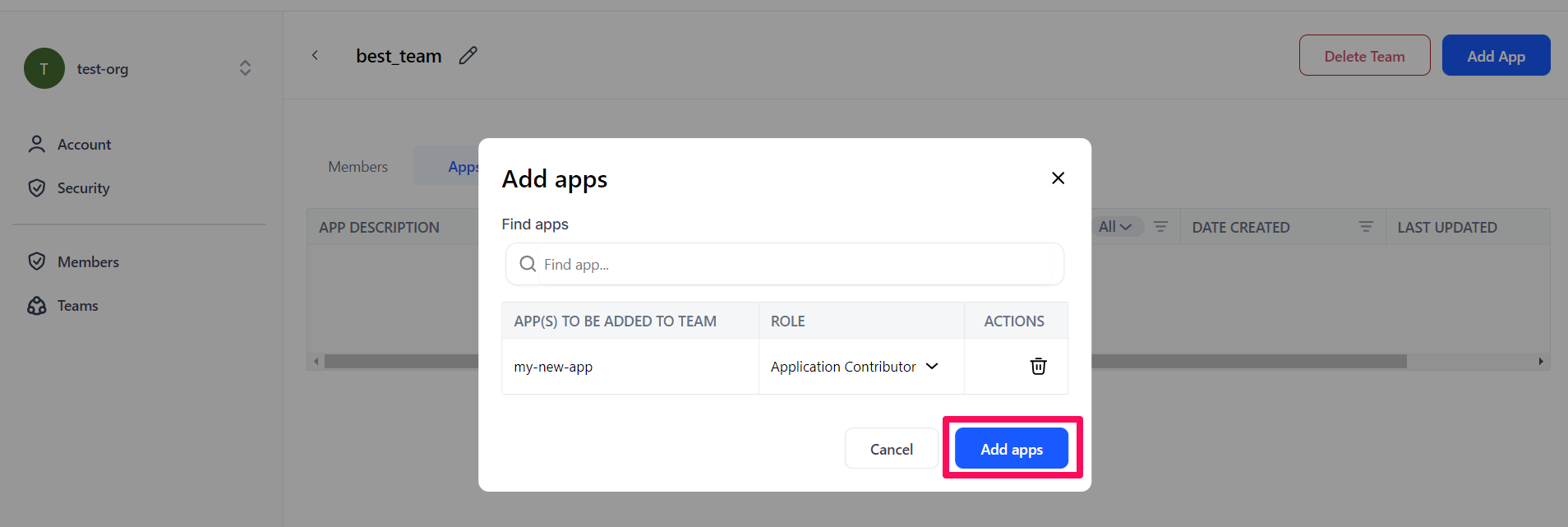 Add apps to your team