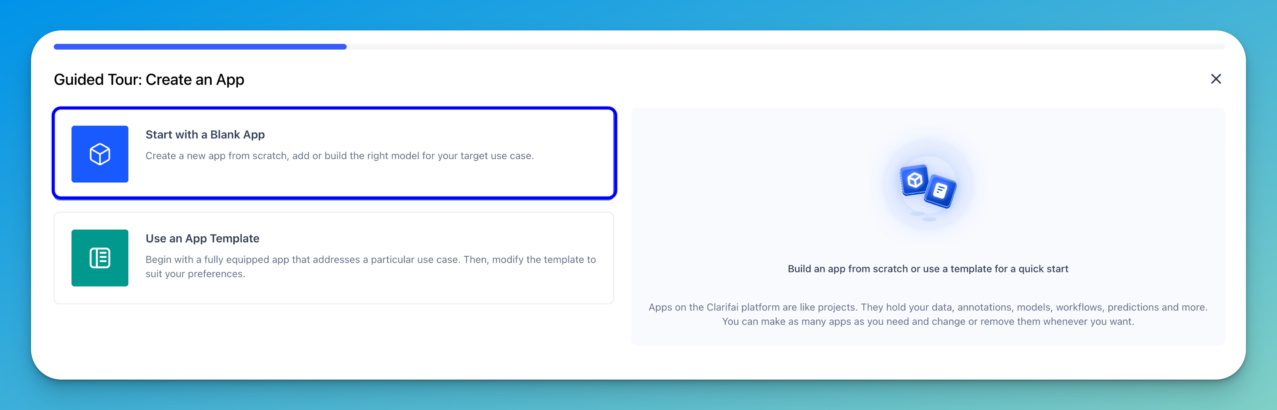 application creation window