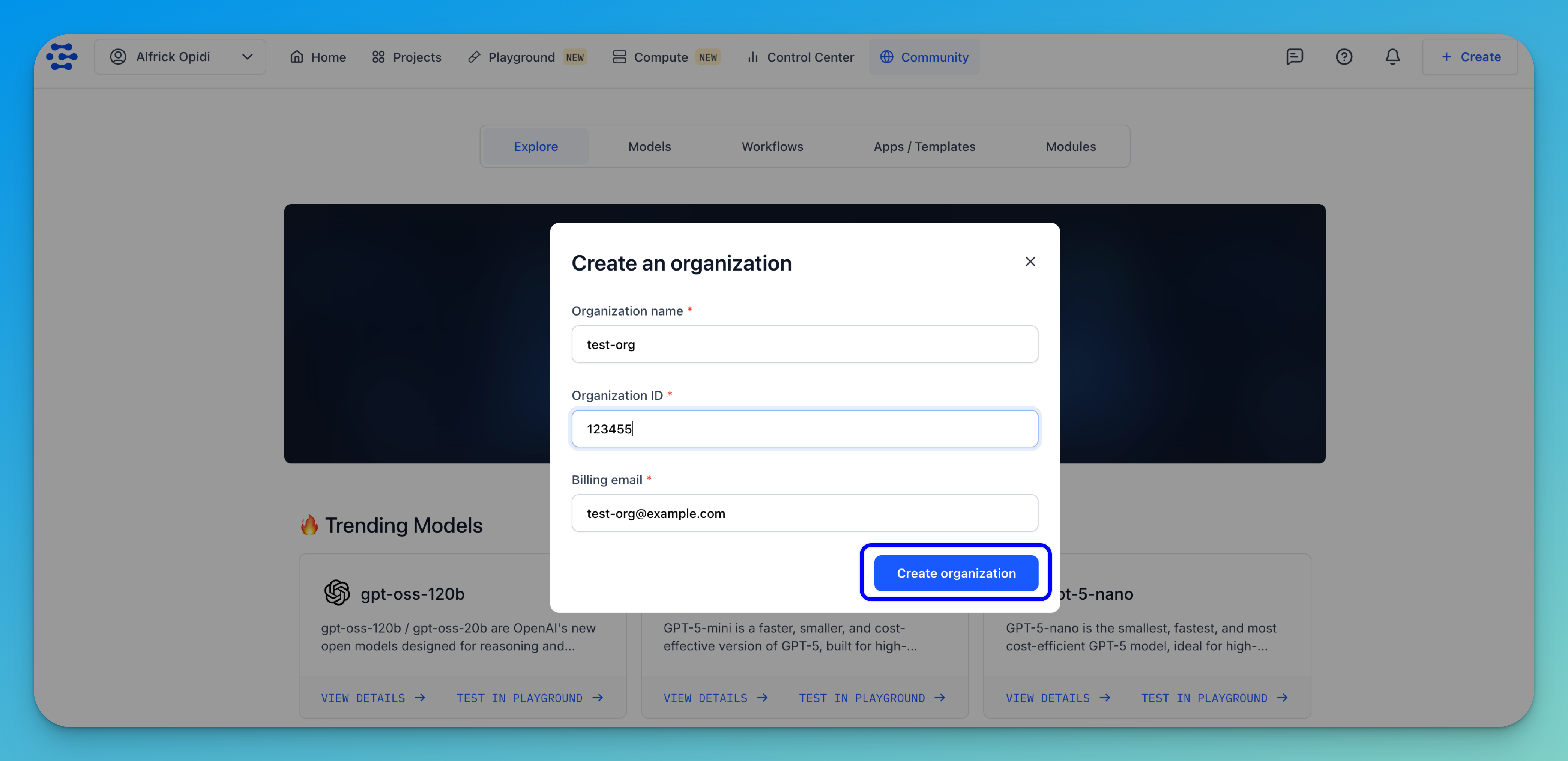 Create an organization