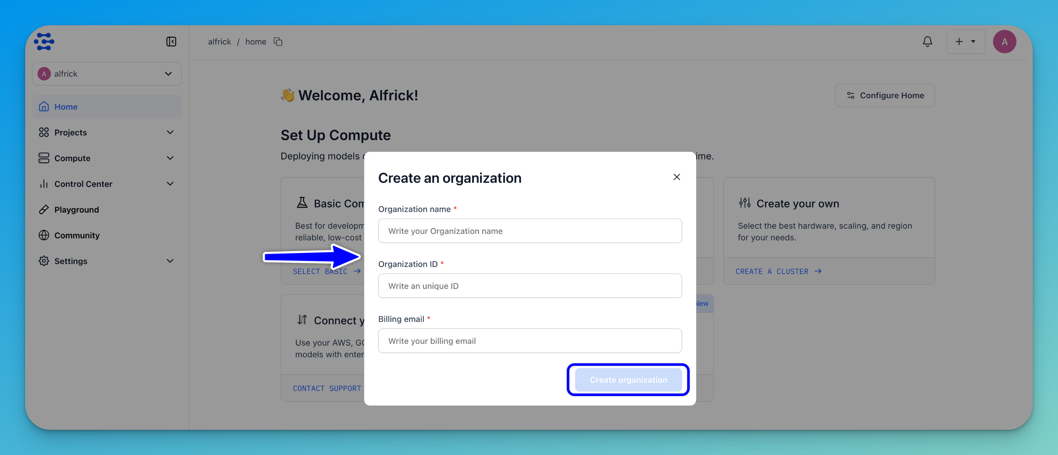 Create an organization