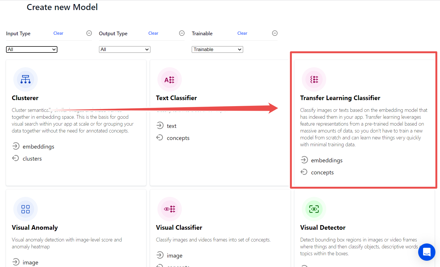 create transfer learning classifier