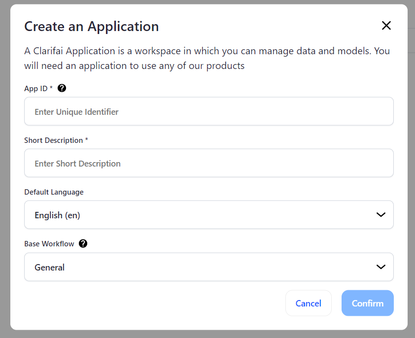 Create app dialog box