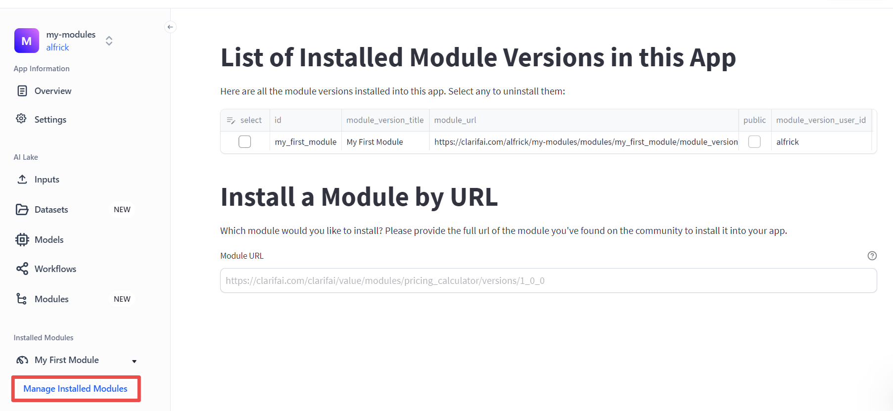 manage installed modules