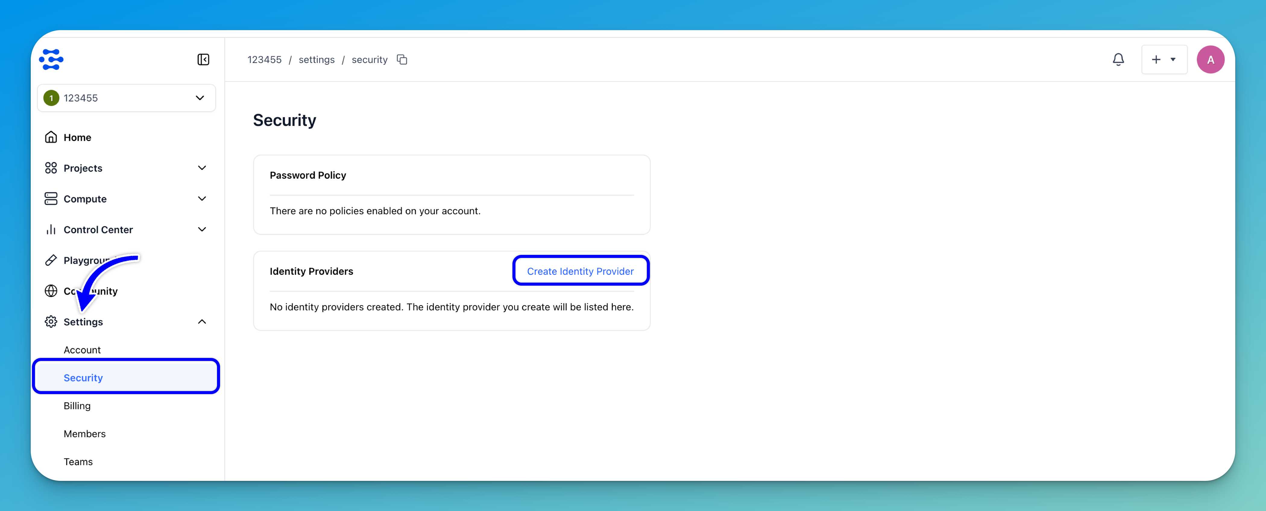 Security organization settings
