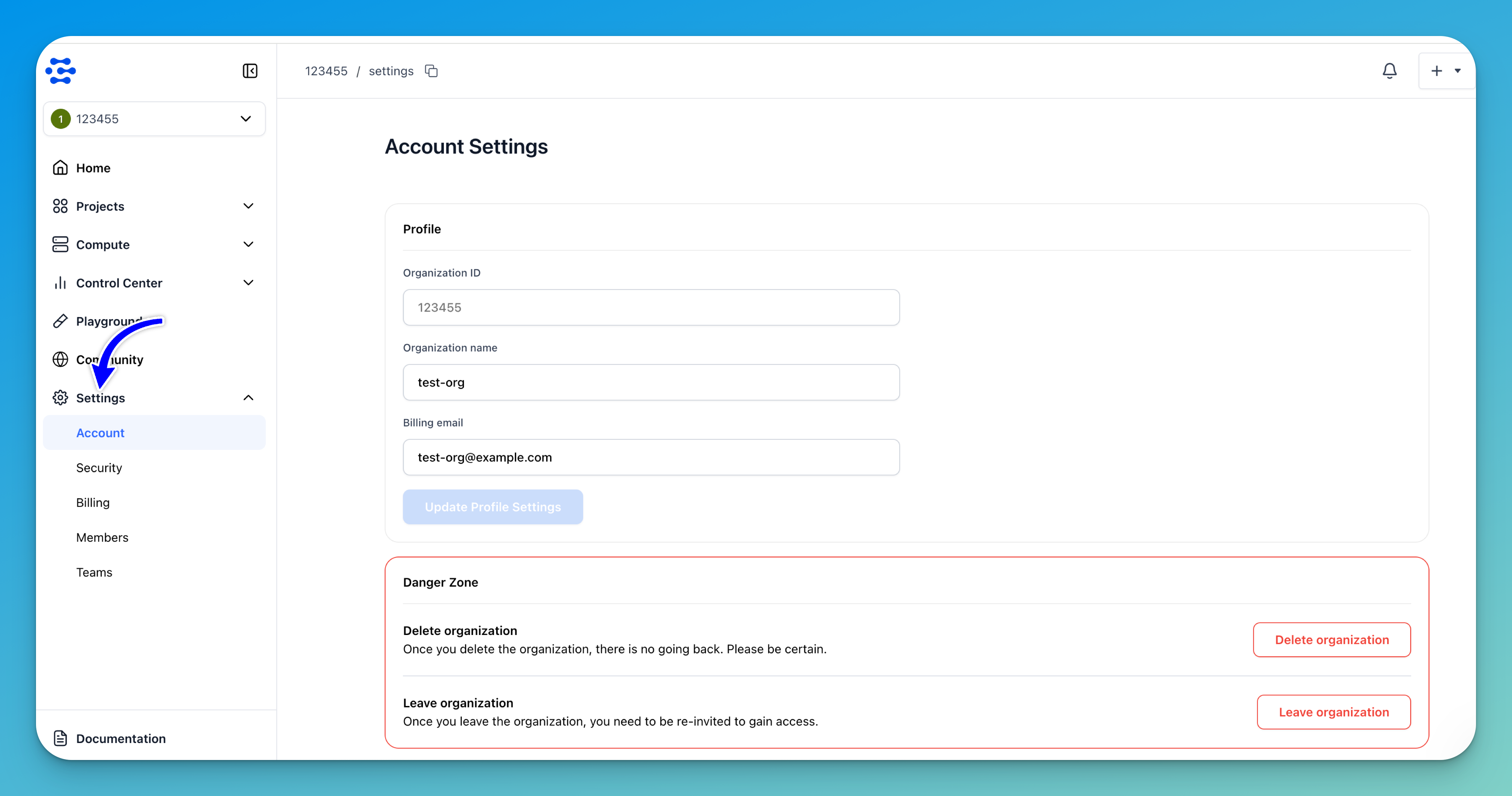 Select your organization’s profile 