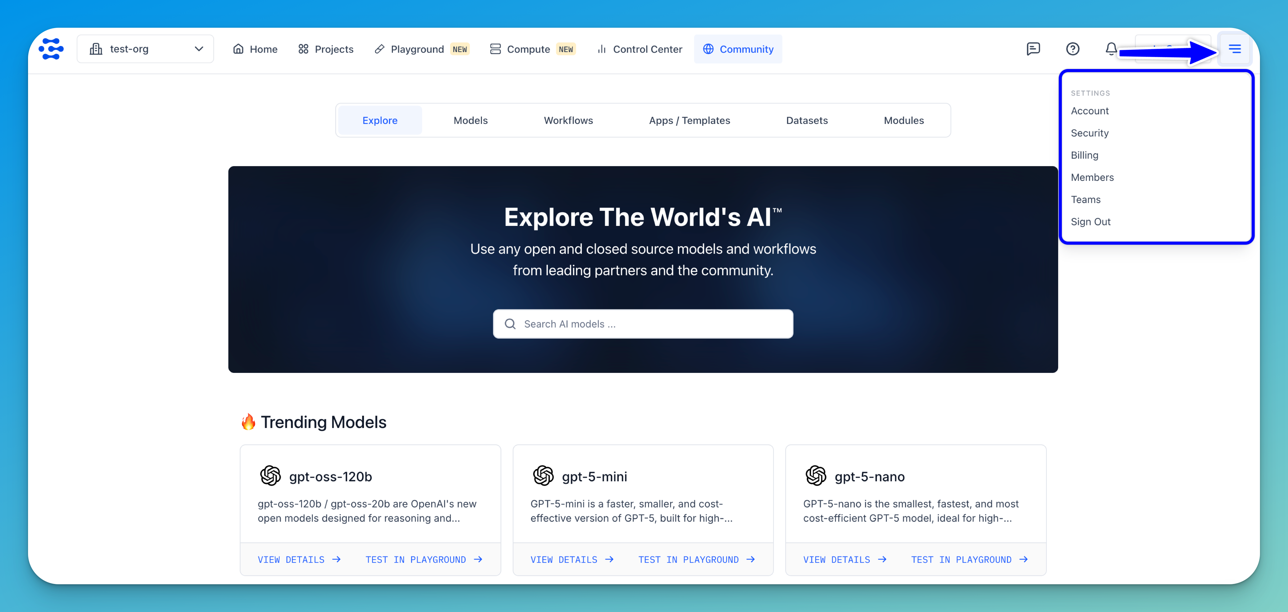 Select your organization’s profile 