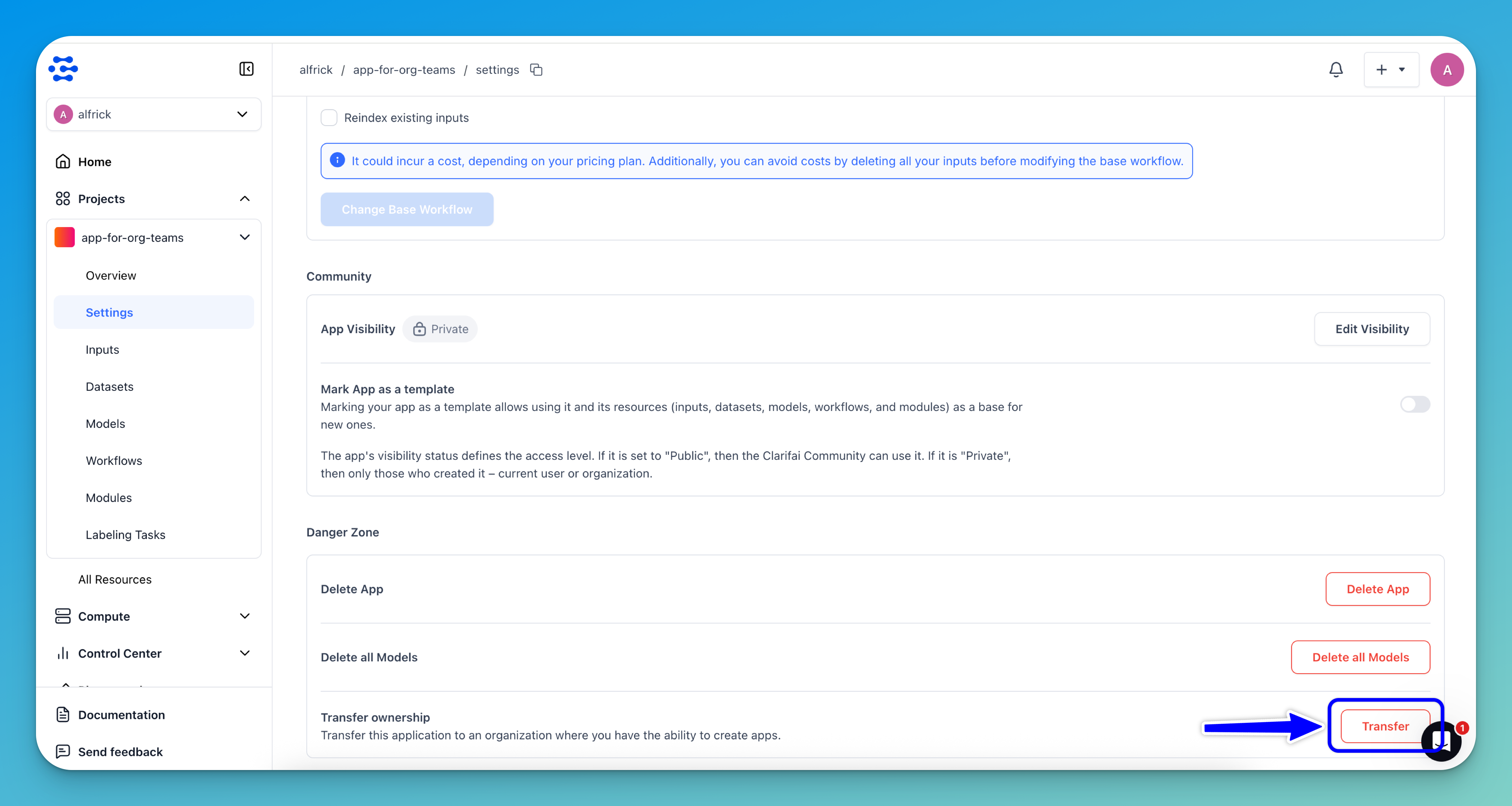 Transfer app ownership